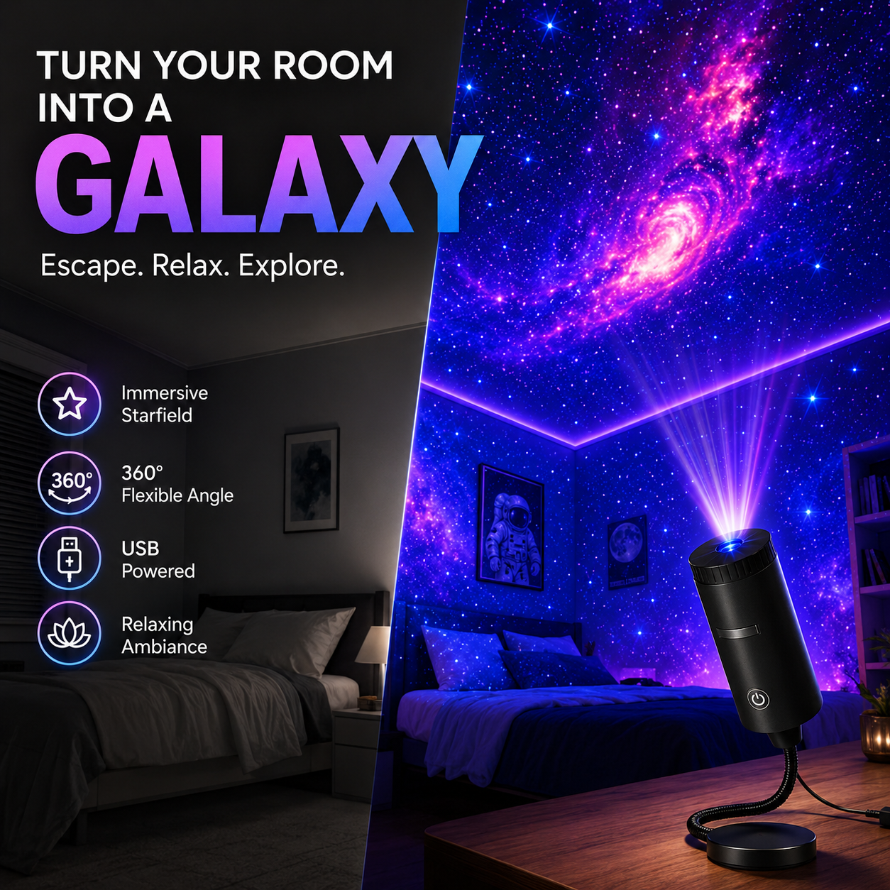 ✨ Plug-and-Play HD Star/ Ocean Projector