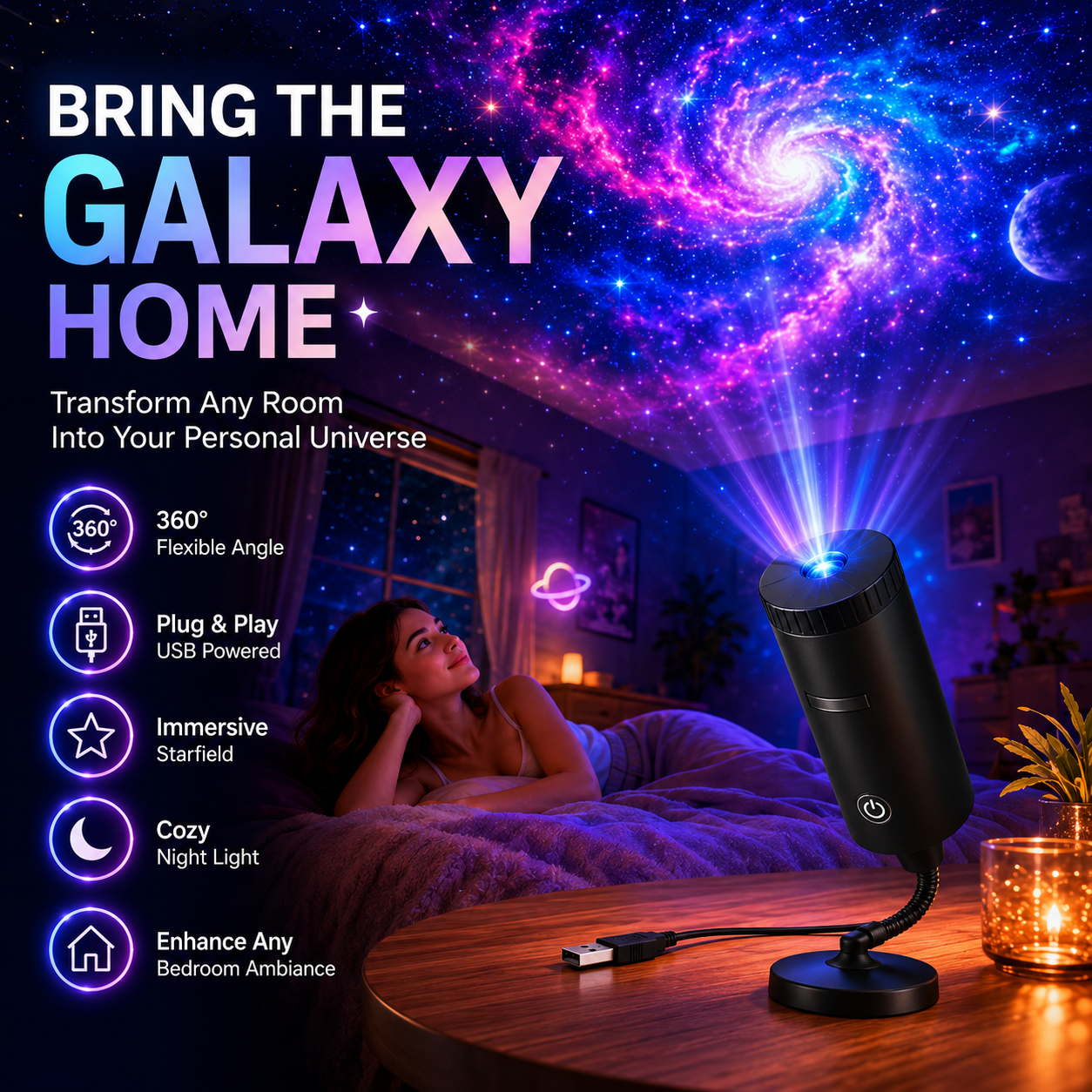 ✨ Plug-and-Play HD Star/ Ocean Projector