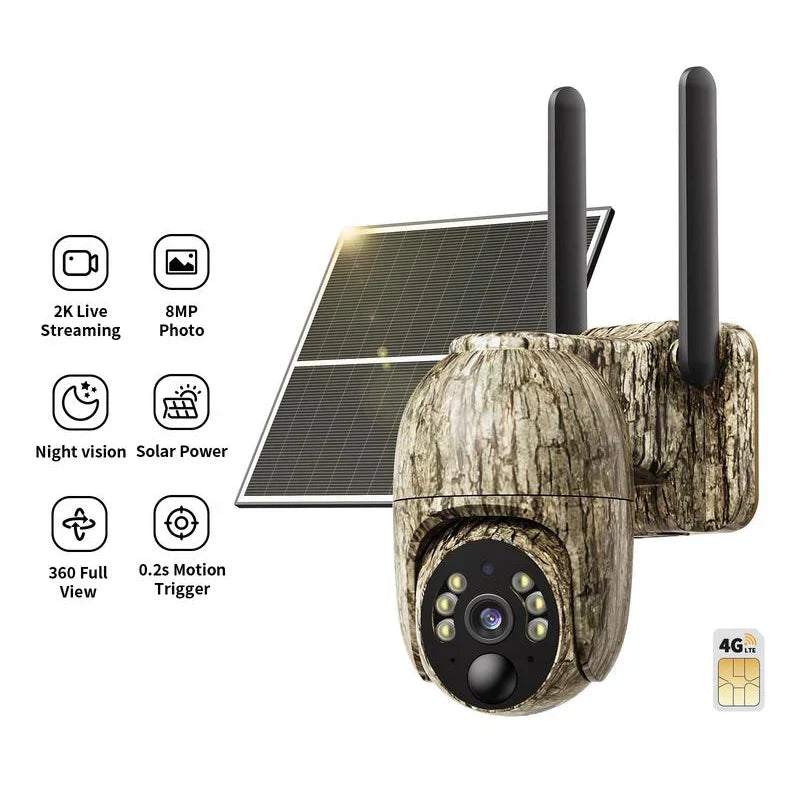 SecureView™ 4G LTE Solar Security Camera | 360° Pan-Tilt, 2K Night Vision